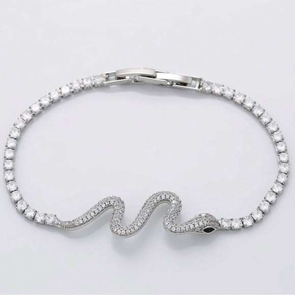 Snake Tennis Bracelet Platinum Plated | Luxury Silver Jewelry - Picture 1 of 11